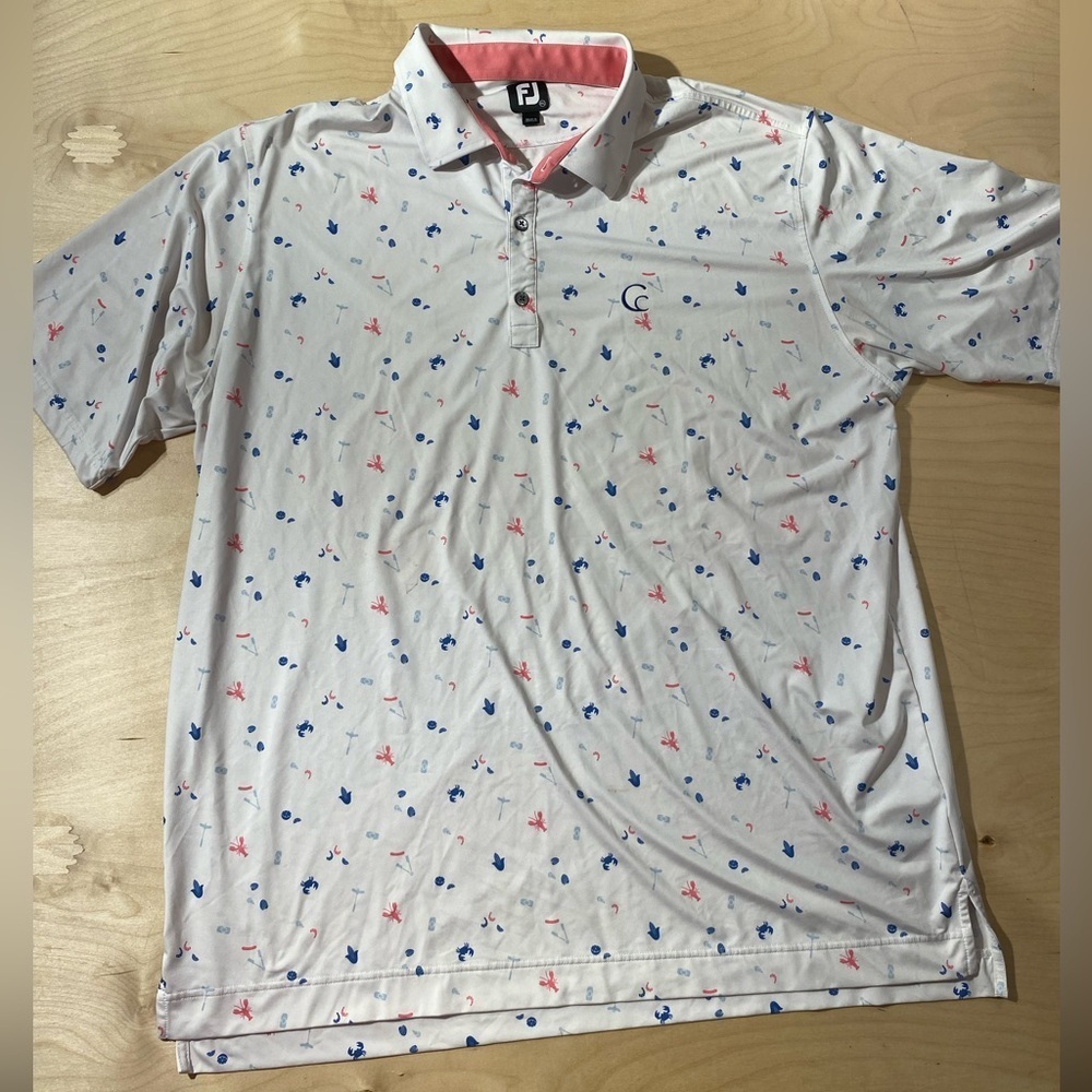 FJ Men's Polo Shirt with Blue and Pink Pattern 2XL (JS)